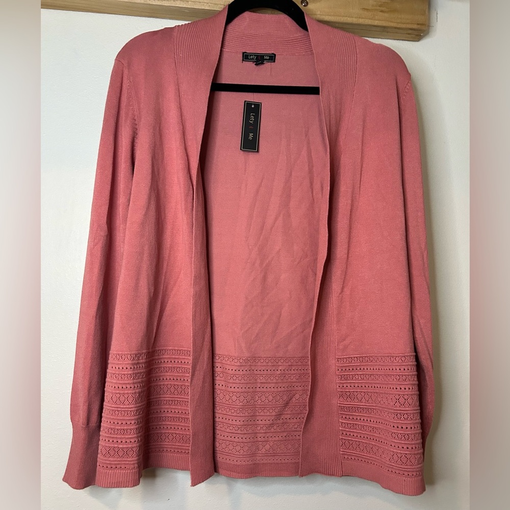 NWT LETY & ME OPEN FRONT CARDIGAN WITH KNIT DETAIL SIZE SMALL